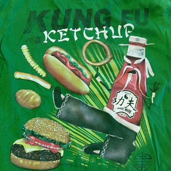Wes & Willy Boys ‘Kung Fu Ketchup’ Green Long Sleeve Graphic Shirt - Picture 2 of 7